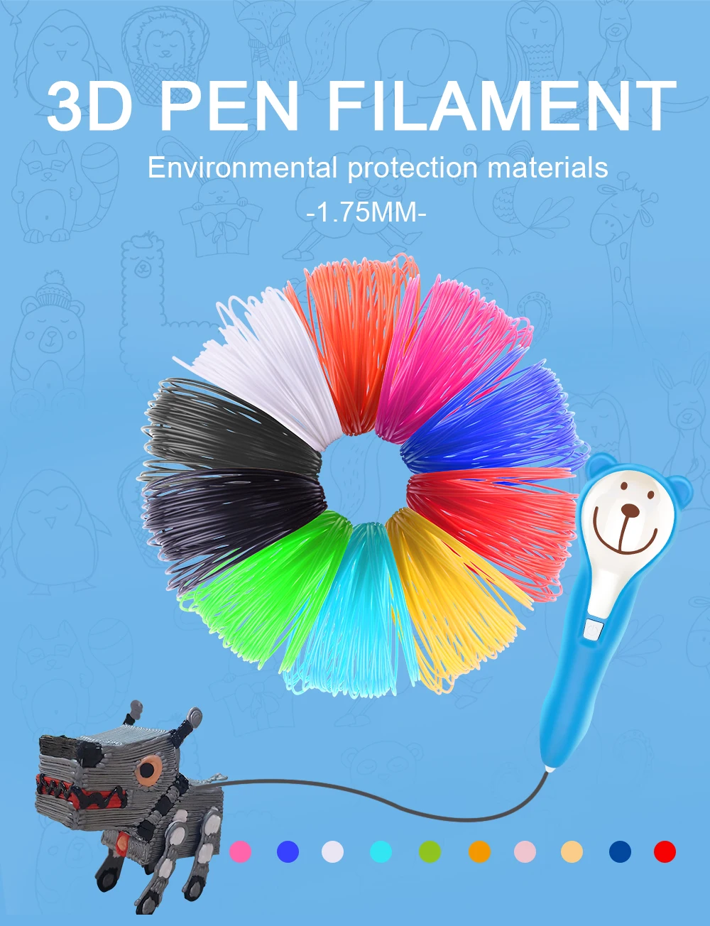 PLA 3D ручка/нить для 3d принтера 1,75 мм(24 цвета, 32 фута) нить для 3D Ручки 1,75 мм PLA 3D ручка Pla пластик