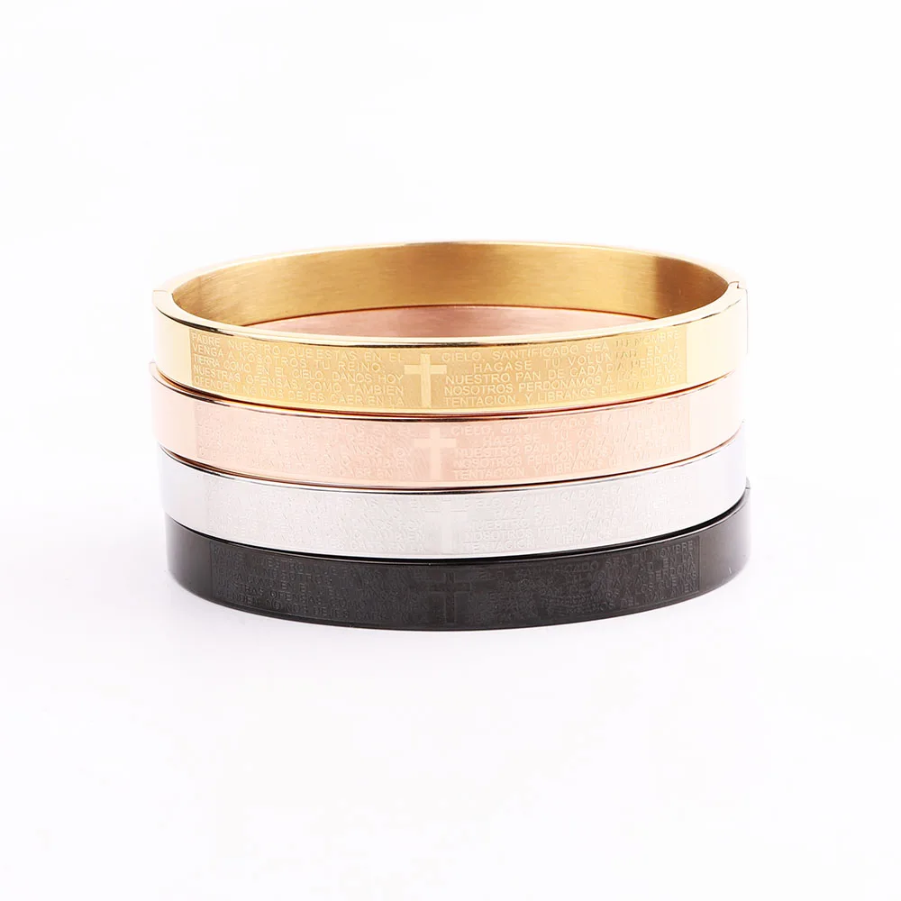 JARAVVI New High Quality 316L Stainless Steel Cross Prayer Text Bangle Bracelet Men - Image 6