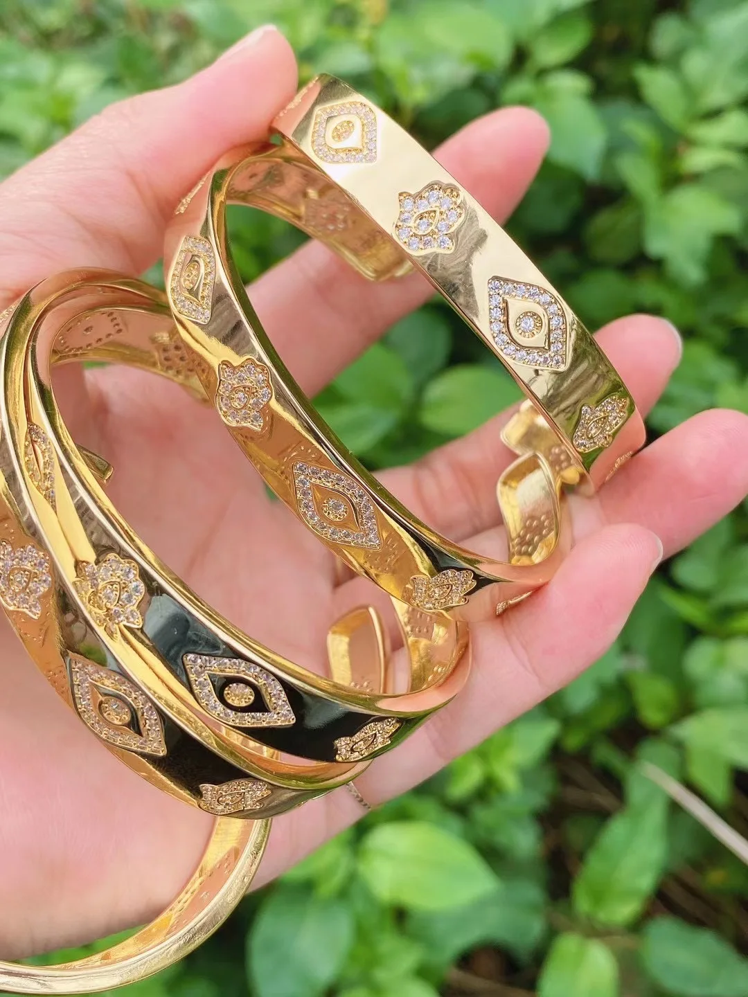 3Pcs  Metal Copper Cz Pave Hand eye Charm Bangle For Women Girl Hip Hop Pulseras Mujer Bijoux Femme 2021 Trend Jewelry 3