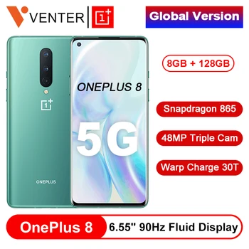 Перейти на Алиэкспресс и купить Глобальная версия OnePlus 8 5G смартфон 8 Гб 128 ГБ Snapdragon 865 Восьмиядерный 6,55 90 Гц жидкий экран UFS 3,0 48MP тройные камеры WiFi 6
