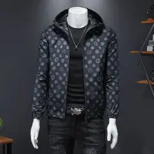  Printed jacket men's hooded jacket personality casual men's spring and autumn clothing trend top jacket 