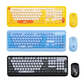 

Cute Cartoon Fashion Retro Round Keycap Wireless Keyboard Mouse USB Receiver Set 77HA