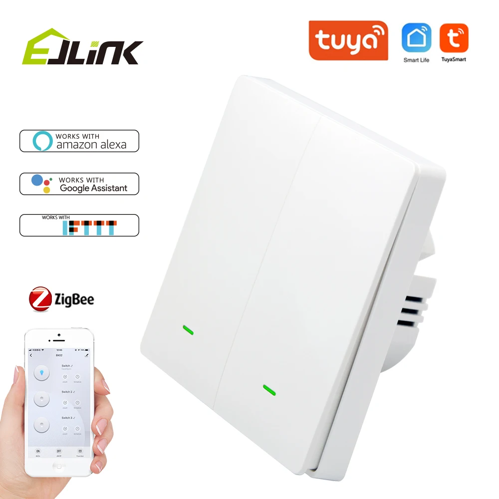 

EJLINK EU/UK Smart Zigbee Switch No Neutral Wire APP Remote Control Push Button Light Switches Works with Alexa Interruptor