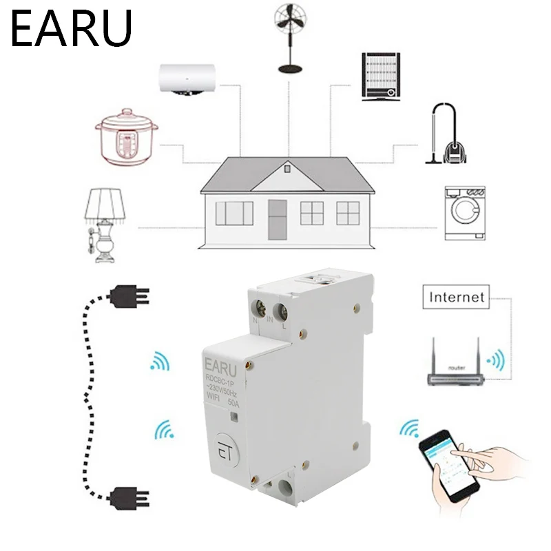 1P din рейка WIFI автоматический выключатель Умный таймер реле дистанционное