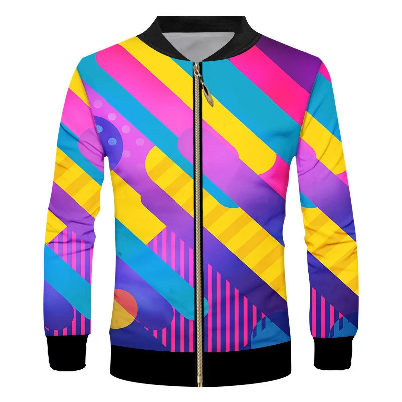 

IFPD EU/US Size New Paint Colorful Stripes Zipper Jackets Autumn Men 3D Printing Sweatshirts Personality Streetwear Casual Coat