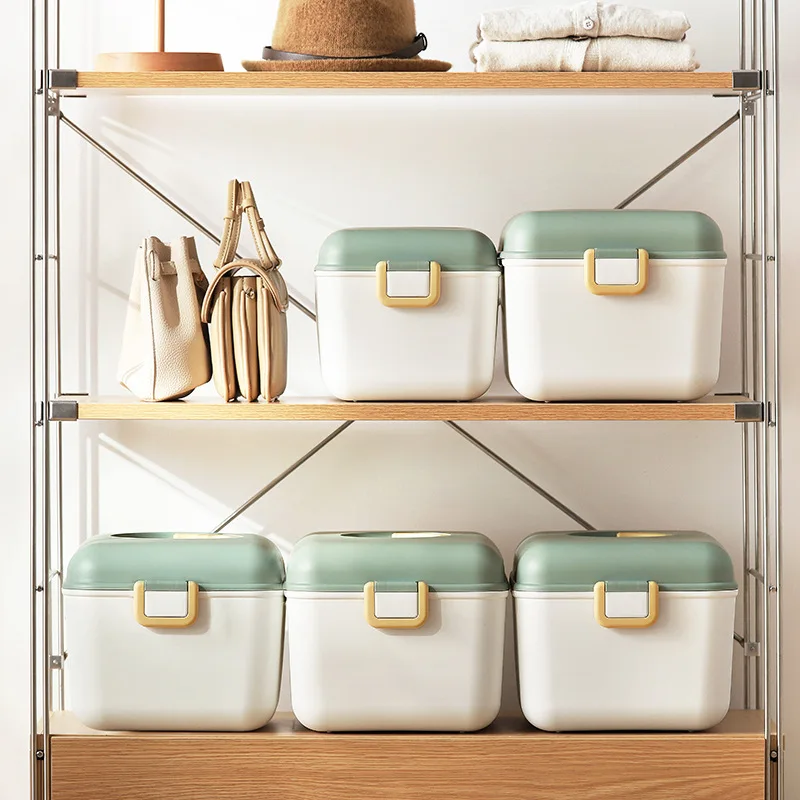 

Простой бытовой пластиковый контейнер для хранения с крышкой, ручной многофункциональный настольный контейнер для больших мелочей и лекарств при чрезвычайных ситуациях