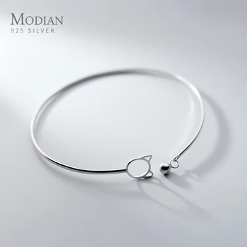 

Modian Authentic 925 Sterling Silver Cute Cat Tiny Ball Bracelet for Women Fashion Adjustable Size Slim Bracelet Fine Jewelry