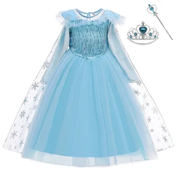 

2020 Anna Elsa 2 new style Autumn And Winter Long sleeve Dress birthday Halloween Christmas Party Costume Kids Dresses For Girls