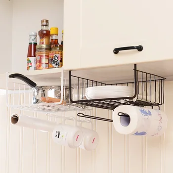 

Kitchen Cabinet Hanging Shelf Iron Mesh Storage Basket Glass Towel Tissue Holder Closet Drawer Cupboard Organizer Layered Rack