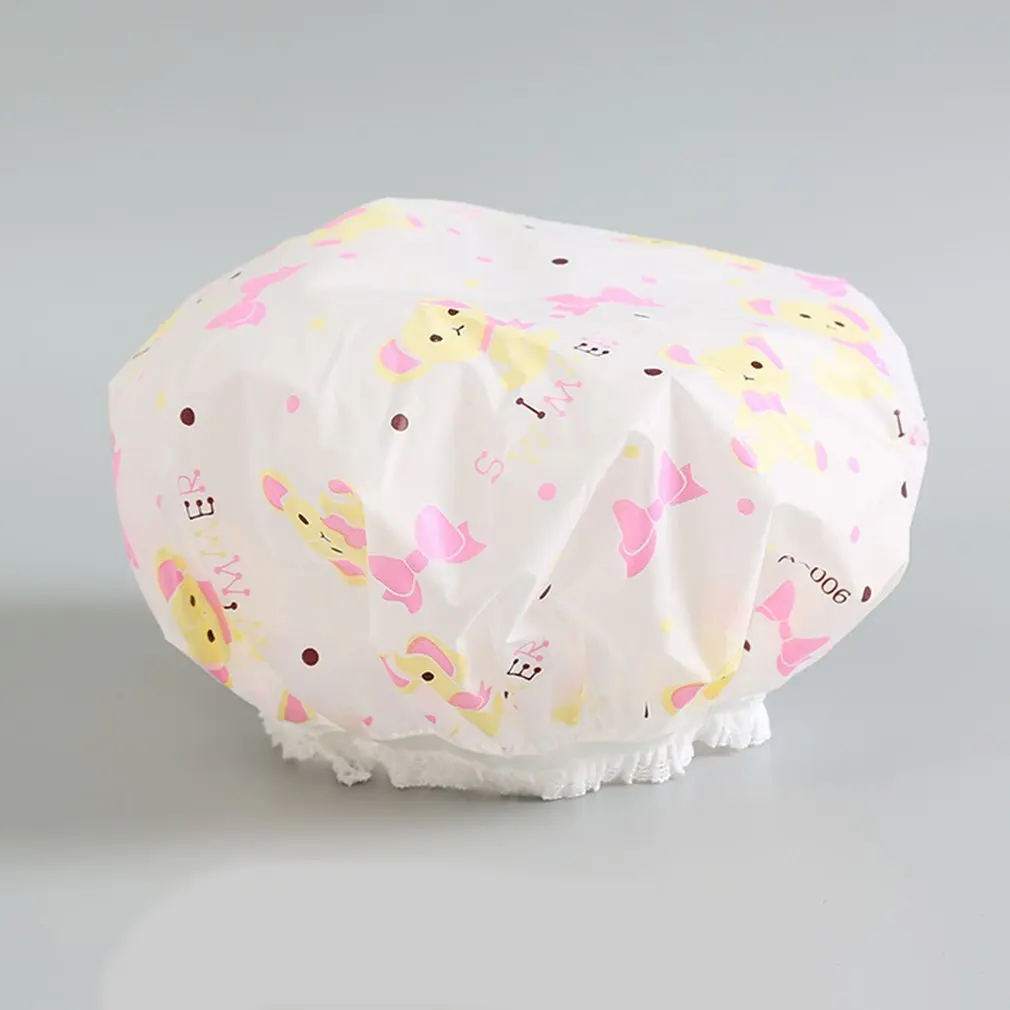 

1PC Waterproof Shower Cap Thicken Lovely Bath Hat Solid Color One-Off Elastic Bathing Cap Bathroom Accessories for Women