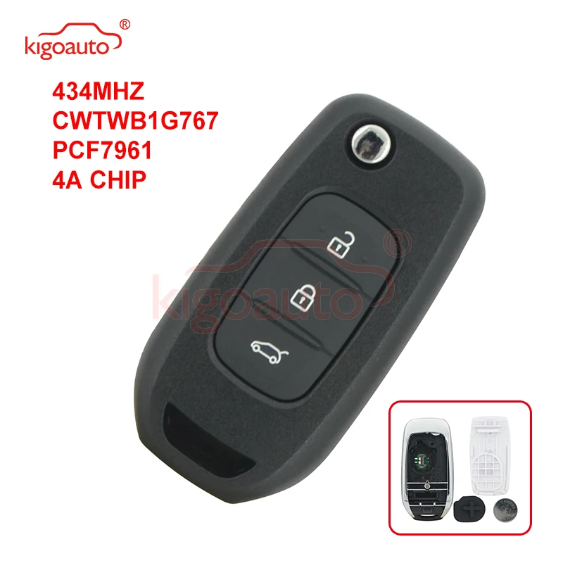 KIGOAUTO Flip Remote Car Key CWTWB1G767 3 Button 434mhz PCF7961 4A Chip for Renault Kadjar Captur 2013 2014 2015 2016 2017 kigoauto remote key 2 button 433mhz fsk hitag aes 4a chip for renault duster kwid sandero logan 2013 2018