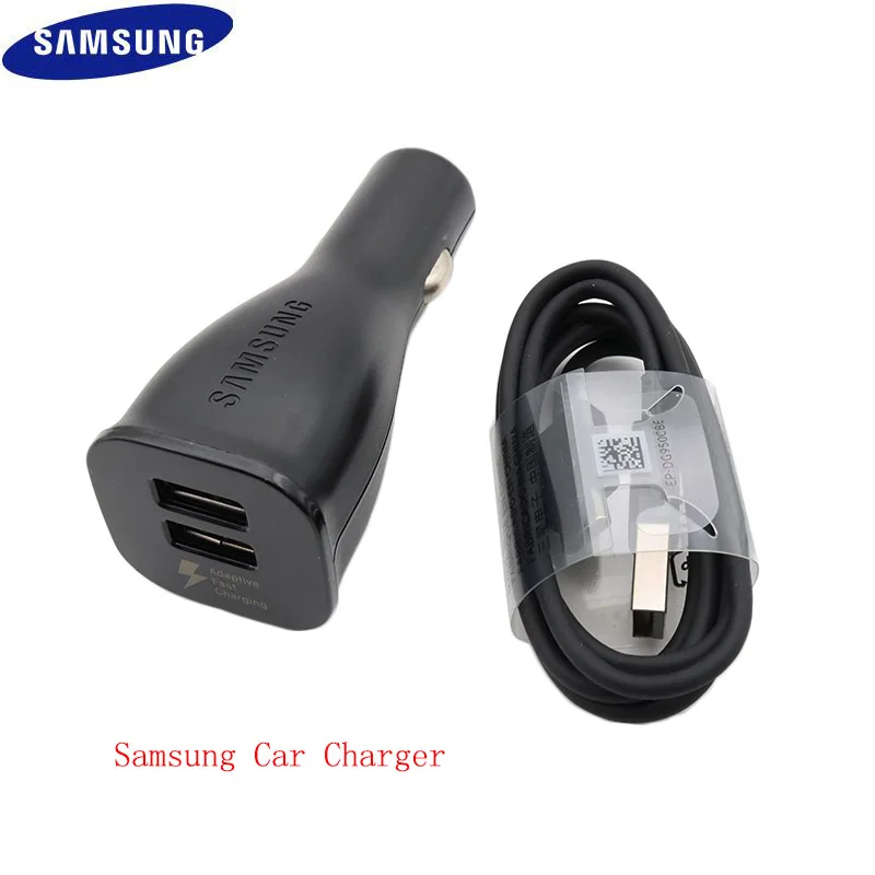 Автомобильное зарядное устройство Samsung с двумя USB-портами и кабелем Micro USB Type-C для