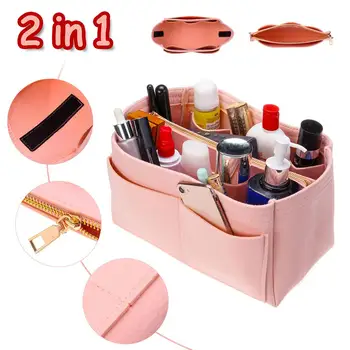 

New Popular Women's Makeup Organizer Felt Cloth Insert Bag Multi-functional Travel Cosmetic Bag Girl Storage Toiletry Liner Bags