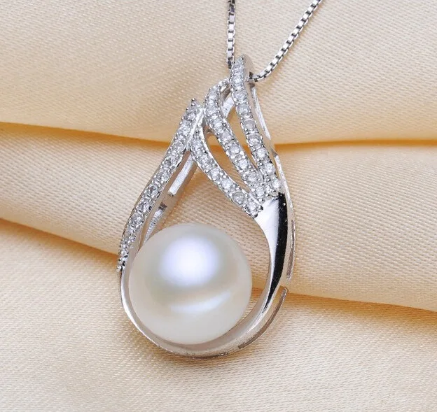 

HABITOO Classic 11-12mm 100% Natural White Pearl Freshwater Cultured Necklace 925 Sterling Silver Chain Cubic Zircon Pendant
