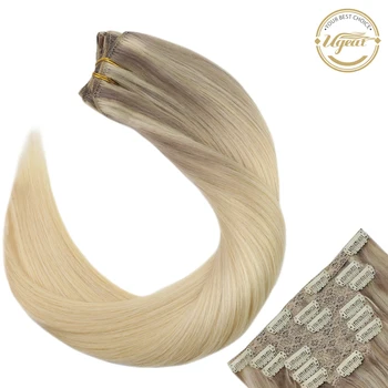

Ugeat Clip in Human Hair Extensions Balayage Blonde Color Hair #18/22/60 Natural Soft Human Hair Full Head Clip in Hair 120G/7P