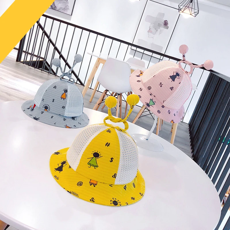 

Summer new children hat antenna ball symbol cartoon pattern net cap baby version sunshade sunscreen breathable fisherman hats