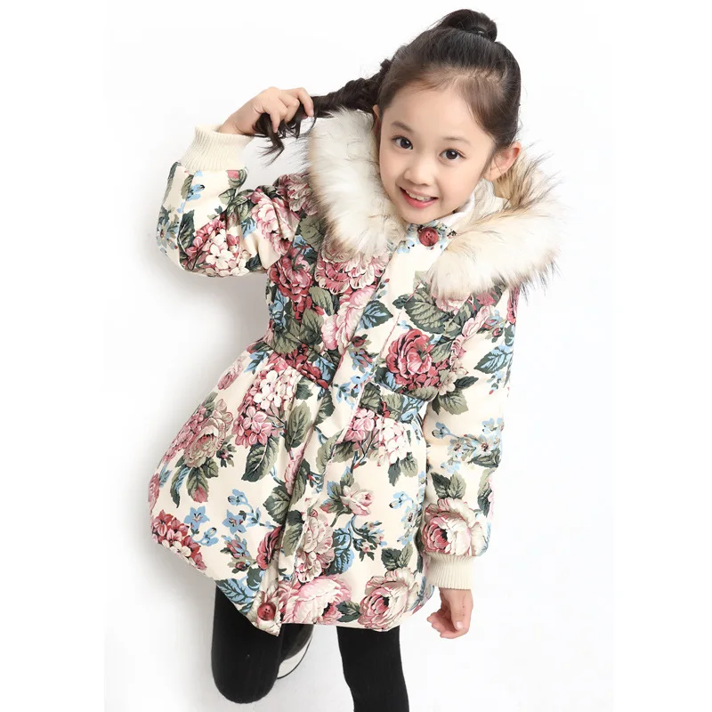 

2018 New Style Korean-style CHILDREN'S Cotton-padded Jacket Girls Winter Cotton Coat Big Boy Children Waist Hugging Flower Cotto
