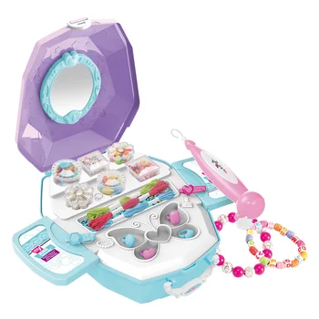 

18Pcs 2 In 1 Children Pretend Play Bead DIY Kit With Portable Backpack - Pink