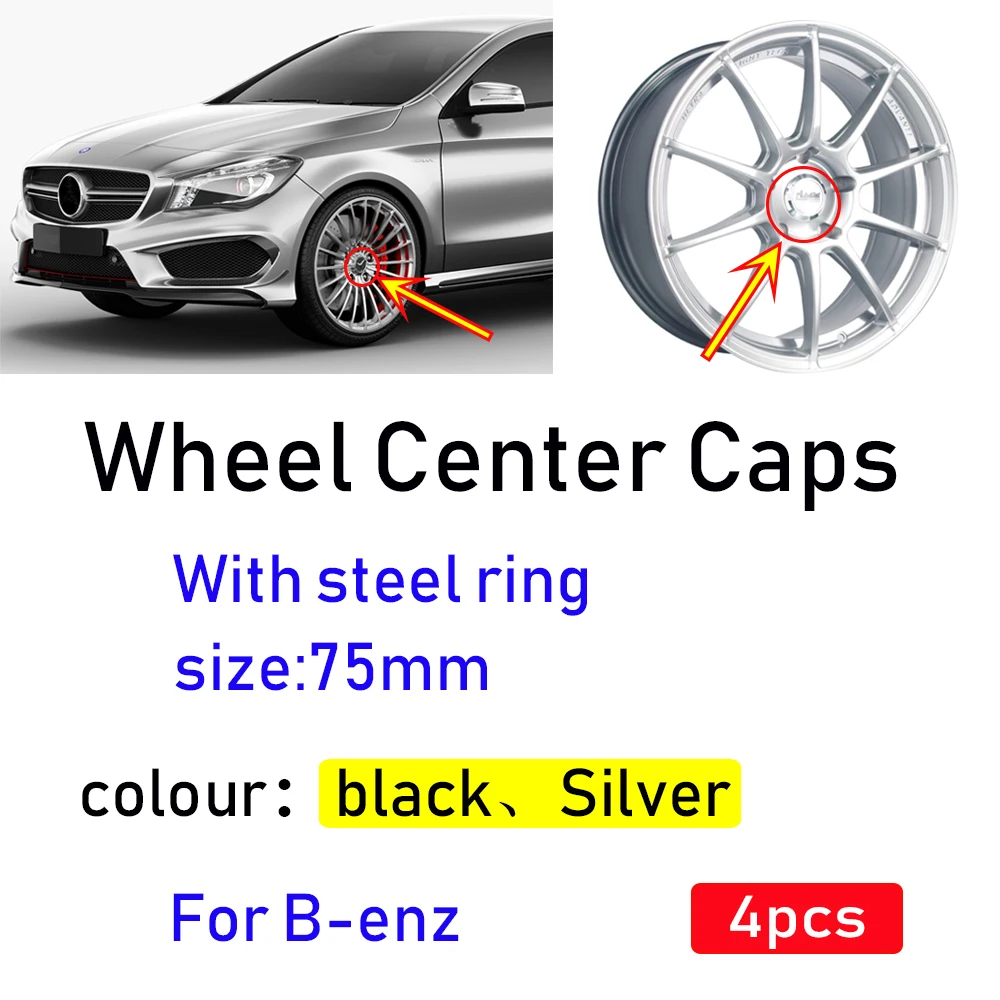4 unids/lote 75mm negro de plata de centro de la rueda tapas de conjunto de borde cubierta emblema insignia para Mercedes Benz G M R S estilo Accesorios