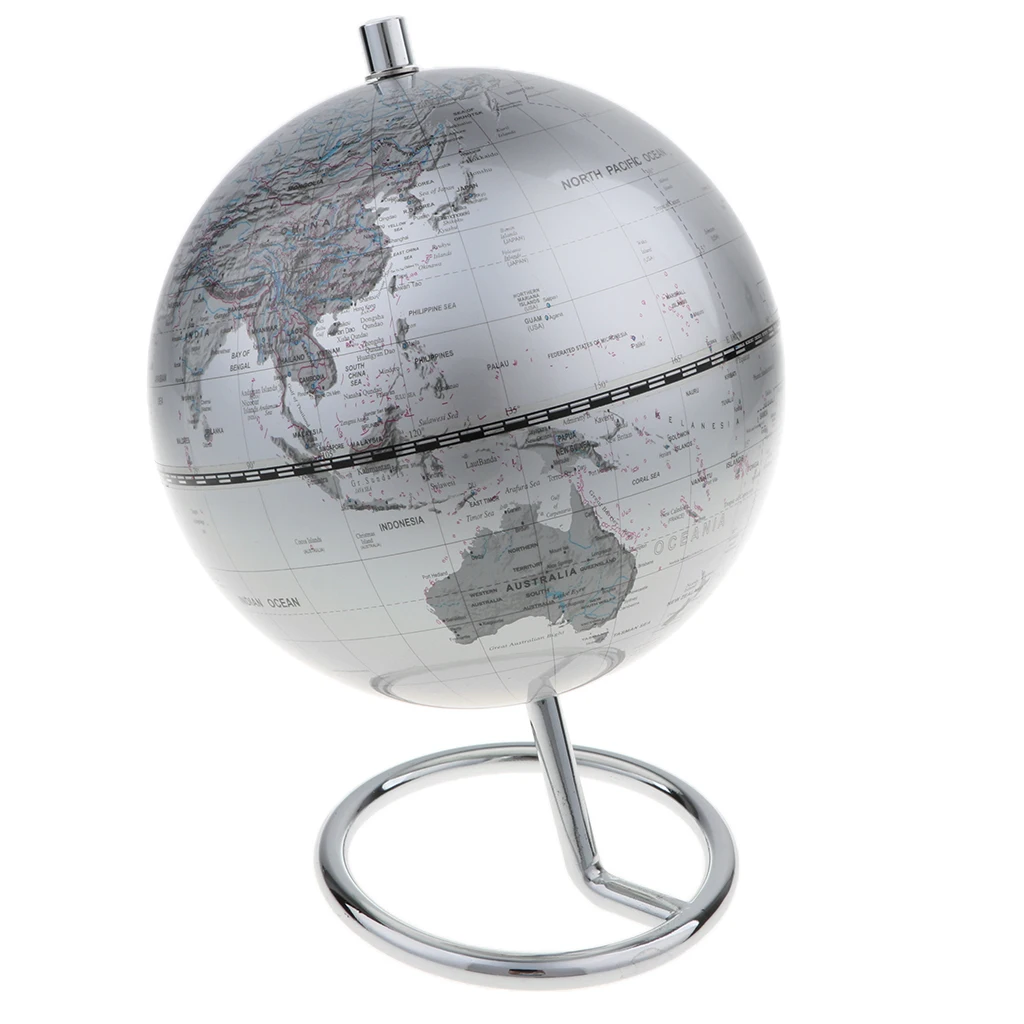 

5.5 Inch Small Silver Illuminated World Globe Alloy Desktop Rotating World Map Globe, Kids Educational Toy Gift