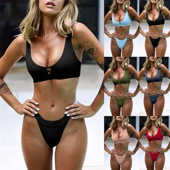 

Sexy Lingerie Set Bikinis Set Women Fashion Push-Up Padded Bra Button Beach Bikini Set Swimsuit Swimwear #4n13