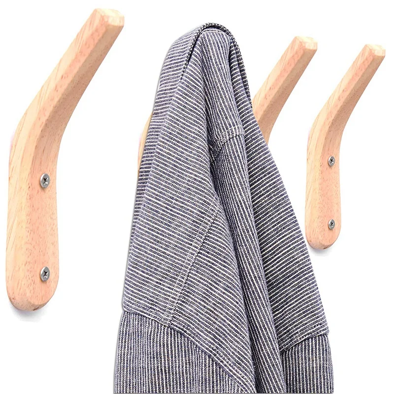 Fashion-Pack Of 4 Wooden Coat Hook Wall Mounted Vintage Single Hook Hat Rack Towel Hanger Wall Organizer Simple Handicraft Decor