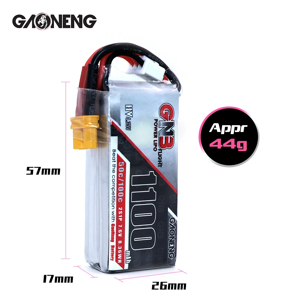 2 шт Gaoneng 7,6 V 1100Mah 50C 2S HV 4,35 V Lipo батарея XT30 XT60 JST Разъем для RC FPV гоночный Дрон