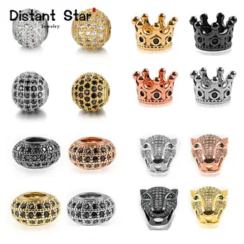 

high quality round skull leopard head micro pave cz copper zirconia beads for diy bracelet jewelry making accessories wholesale
