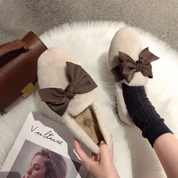 

Women Moccasin Shoes Autumn Square Toe All-Match Bow-Knot Loafers Fur Slip-on Casual Female Sneakers Moccasins Fall New