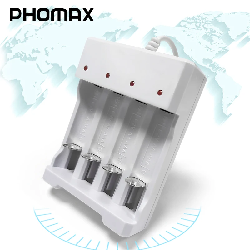 

PHOMAX 4 Slot 1.2V Fast Rechargeable AA AAA Battery Charger 4pc NiMH/NiCd Battery Smart Portable LED universal battery charger