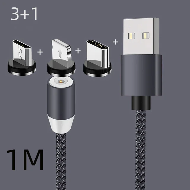3 in 1 grey Магнитный зарядный светодиодный кабель Micro usb type C 2A для быстрой зарядки и передачи данных для мобильных телефонов - Цвет: 3 in 1 grey