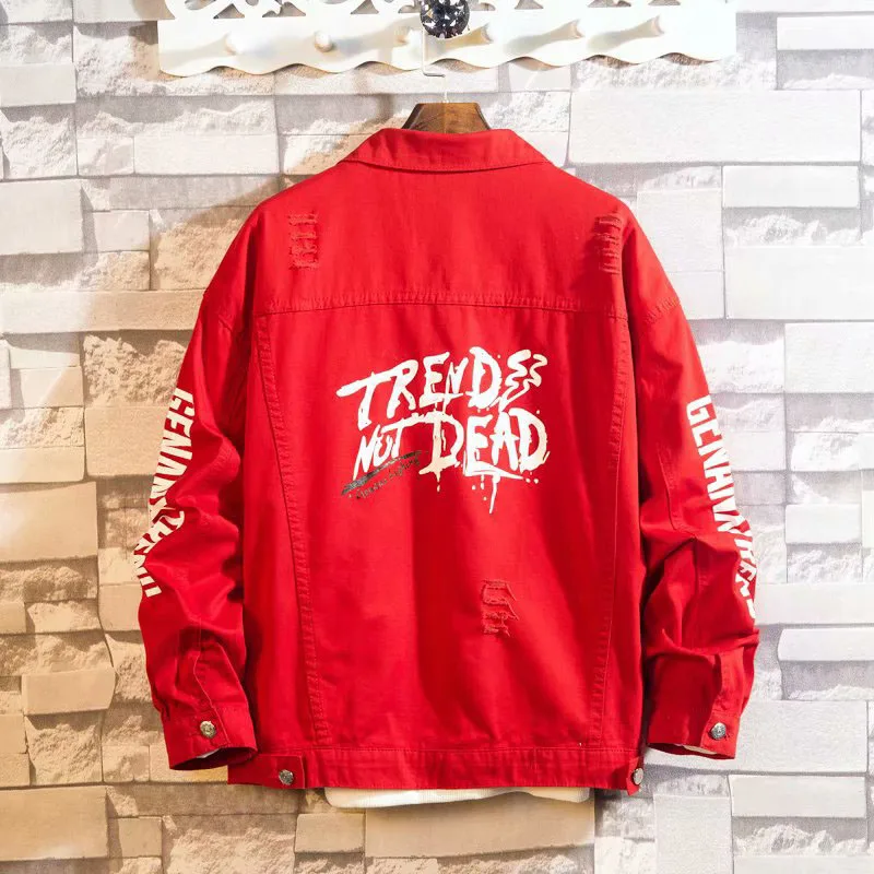 

Autumn winter 2020 new lazy wind printed teenagers cotton street casual denim jacket trendy man wild handsome long-sleeved coat