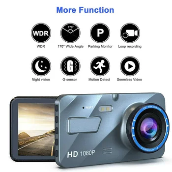 

4 Inch 2.5D IPS HD Screen Full HD 1920*1080P Dual Lens Car DVR Video Recorder Dash Cam G-Sensor Night Vision Rear Camera