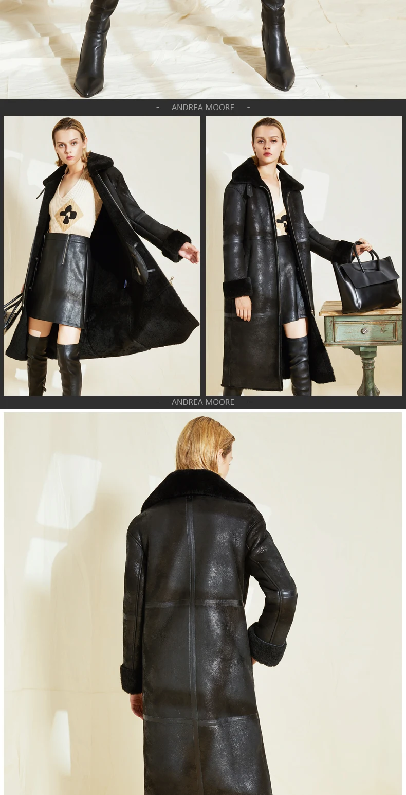 New Winter Real Fur Jacket Wome Long Genuine Leather Coat Warm Thick Sheep Fur Liner Double Faced Fur Parka Oversize Cothes