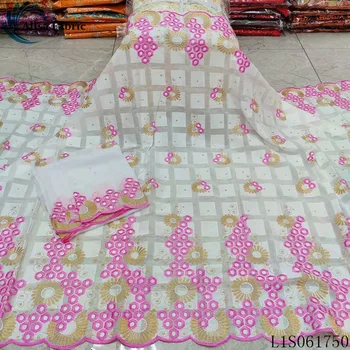 

Alisa african swiss dry lace fabric 2020 high quality embroidery with stones and rhinestones 5 yards+2 yards/sets chiffon fabric