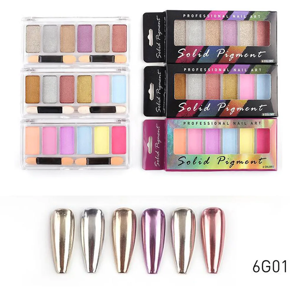 6Gride, 6 colori nail Solid Chrome Magic Mirror Pigment Kit polveri Glitter Laser per unghie UV