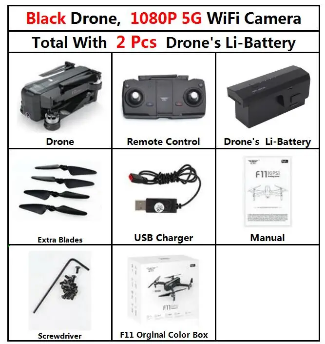 F11 1080P 2b BOX SJRC F11 PRO gps RC складной Дрон Квадрокоптер вертолет с Wifi FPV 1080 P/2 K HD камера бесщеточный 25 минут время полета - Цвет: F11 1080P 2b BOX