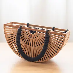 2019 Женская бамбуковая сумка на плечо из ротанга, деревянные плетеные сумки, летняя пляжная сумка, кожаные ремешки ручной работы, сумки