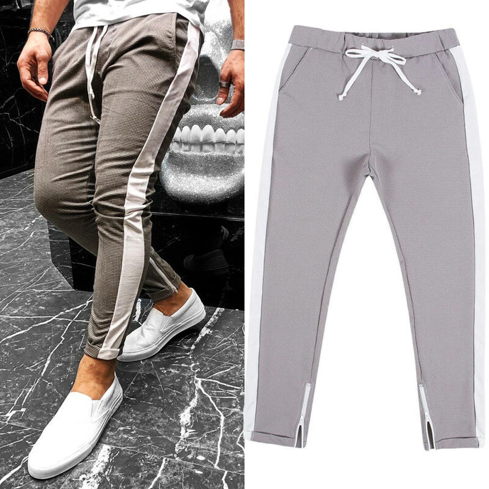 Autumn Winter Gym Hip Hop Mens Cargo Pants Trousers Plaid Tracksuit Bottoms Skinny Joggers Sweat Track Sweatpants