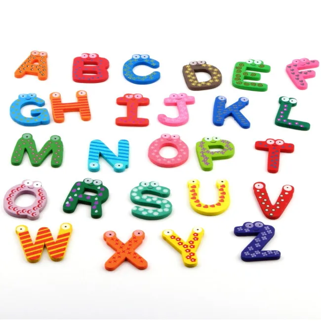 Kids Babys 26pcs Wooden Cartoon Alphabet A-Z Magnets Child Educational Toy Gift 