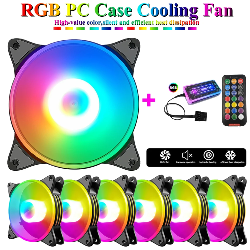 COOLMOON 12cm Silent Small 6 Pin PC Case Cooling Fan RGB Computer ...
