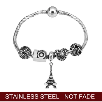 

Fashion Silver Color Charms Bracelet Bangle For Women Crystal Camera Bead Fit Girl Brand Bracelets Jewelry Pulseras Mujer