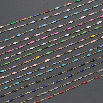 

30 Meters/lot Stainless Steel Gold Plated Oval Enamel diy jewelry Making Chains Wholesale Hand Made Bracelet Making Chain