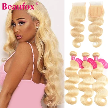 Beaufox 613 Blonde Bundles With Closure Peruvian Body Wave Human Hair Bundles With Closure Remy 613 Hair Extension With Closure 1