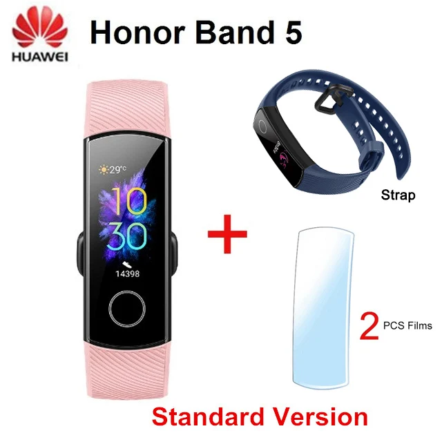 Смарт-браслет huawei Honor Band 5 NFC, измеритель пульса, кислорода в крови, спортивный смарт-браслет huawei Honor Band 5, умный Браслет - Цвет: Pink Blue Strap 2