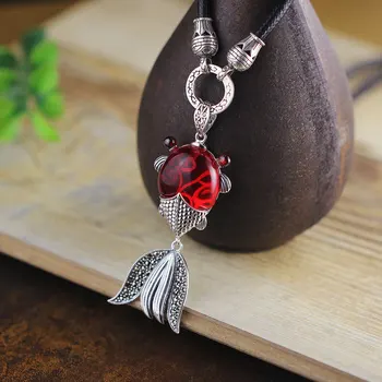 

silver items S925 pure silver ornaments pure manual sautoir national wind ms red corundum small goldfish pendant