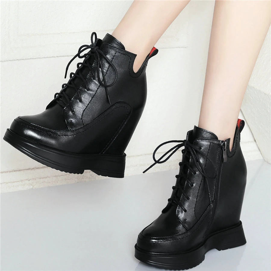 Women Platform Wedge Fashion Sneaker Boots Ankle High Heel Lace Up Casual Shoes