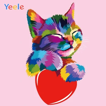 

Yeele Room Painting Cartoon Sleeping Cat Love Heart Photography Backdrops Personalized Photographic Backgrounds For Photo Studio
