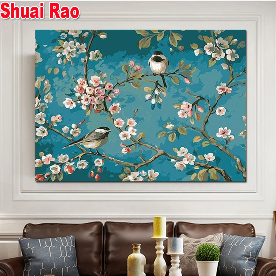 paint by diamond Bird On The Flower Tree mosaic painting Cross stitch full square round 5d diy embroidery | Дом и сад