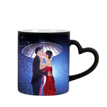 

Custom Star Color Changing Cup Creative Personality Diy Heating Water Ceramic Mug Couple Print Photo with Lid Spoon Tumbler Cup
